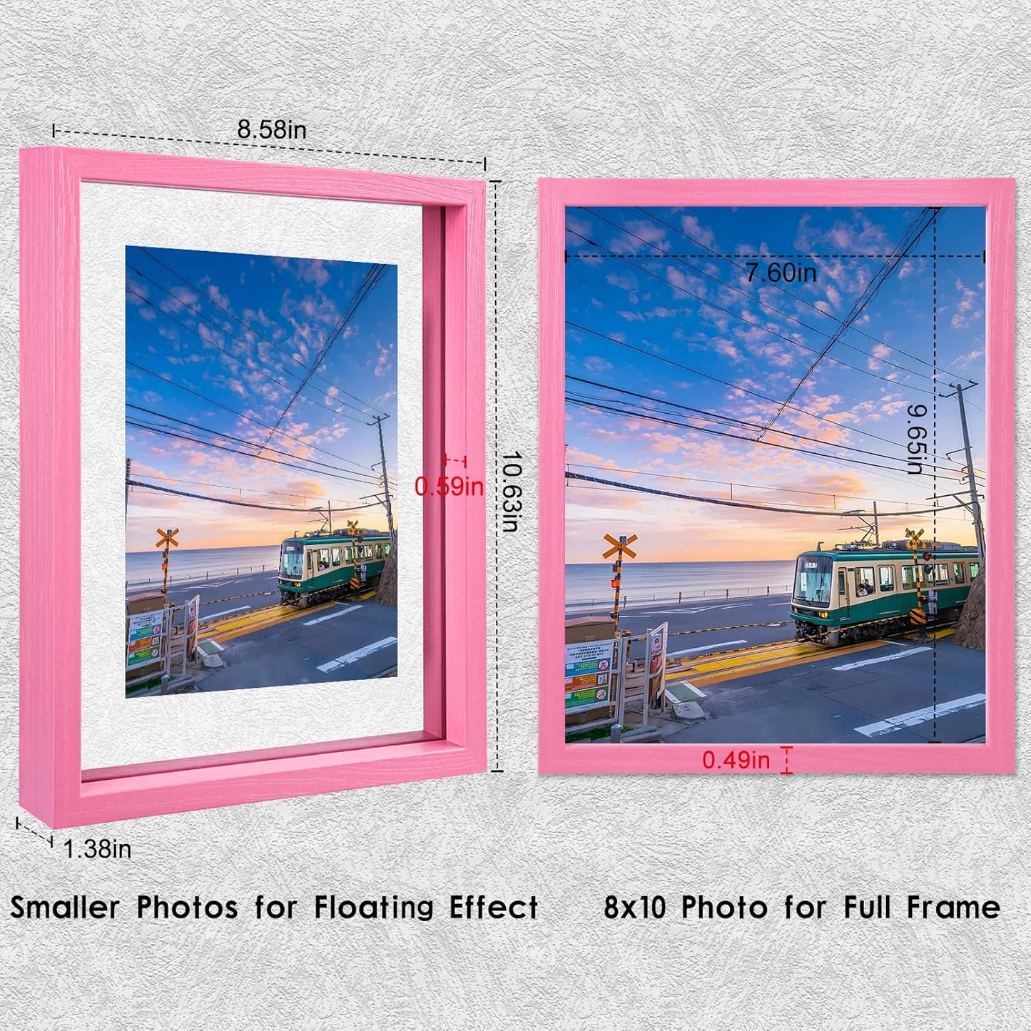 MUYE 11x14 Floating Frame Set of 2,Double Glass Rustic Frame,Display Any Size Photo up to 11x14,Wall Mount or Tabletop Standing,Natural