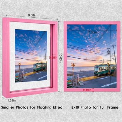 MUYE 11x14 Floating Frame Set of 2,Double Glass Rustic Frame,Display Any Size Photo up to 11x14,Wall Mount or Tabletop Standing,Natural