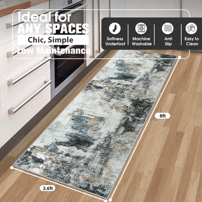 8x10 Area Rugs for Living Room Rug Washable: Abstract Large Rug for Dining Room Bedroom Carpet Non Slip 8 by 10 Indoor Modern Nursery Home Office Blue Grey
