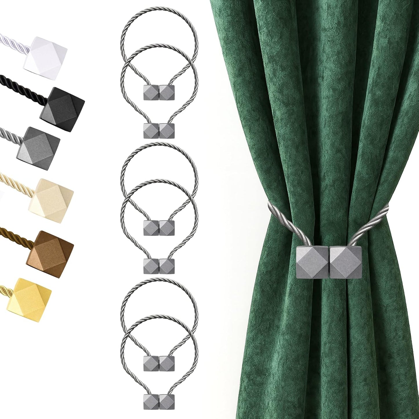 Hion Magnetic Curtain Tiebacks Black 2pcs, Curtain Tiebacks Buckles Holdbacks Holders Hooks Clip for Home Outdoor Bedroom Office Decorative Curtain