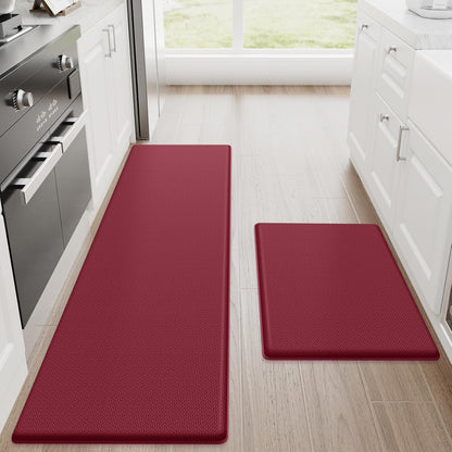 StepRite Kitchen Mats, 2PCS Kitchen Rugs, Cushioned Anti Fatigue Kitchen Mats for Floor, Non-Slip Standing Desk Mat, Waterproof Kitchen Rug Set for Kitchen, Floor, Office, 17.3"x30"+17.3"x47", Black