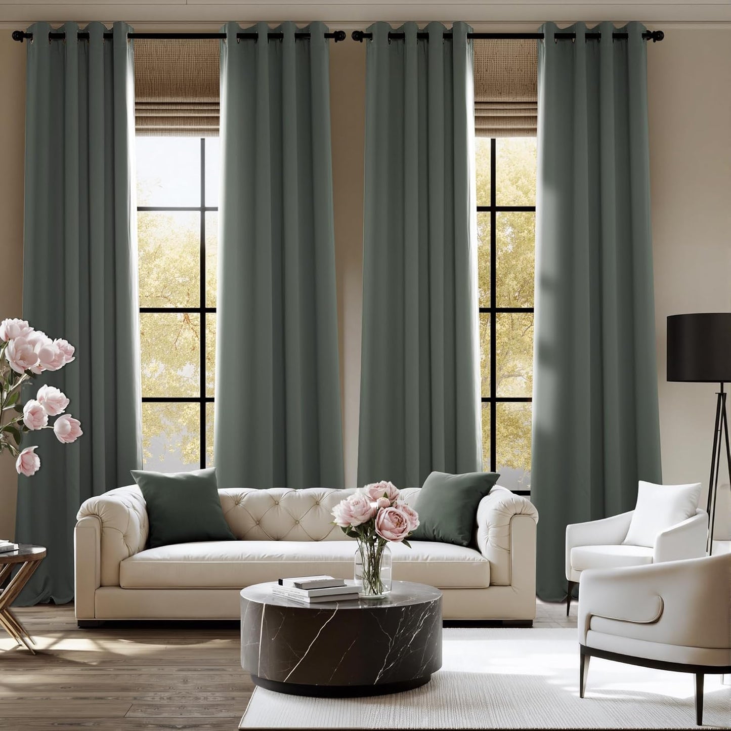 NICETOWN Halloween Pitch Black Solid Thermal Insulated Grommet Blackout Curtains/Drapes for Bedroom Window (2 Panels, 42 inches Wide by 63 inches Long, Black) - Colors C