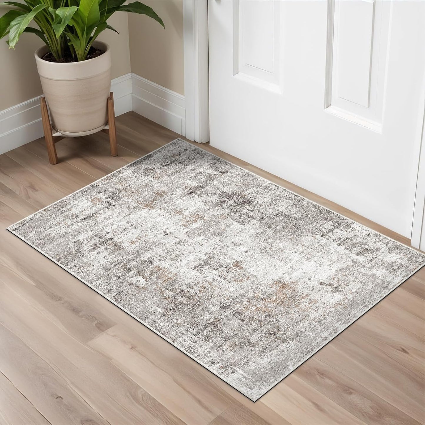 2x3 Washable Non-Slip Area Rug - Soft Low Pile Throw Rug for Kitchen Entryway Bedroom - Modern Indoor Door Mat with Rubber Backing (Beige Grey) - Colors A