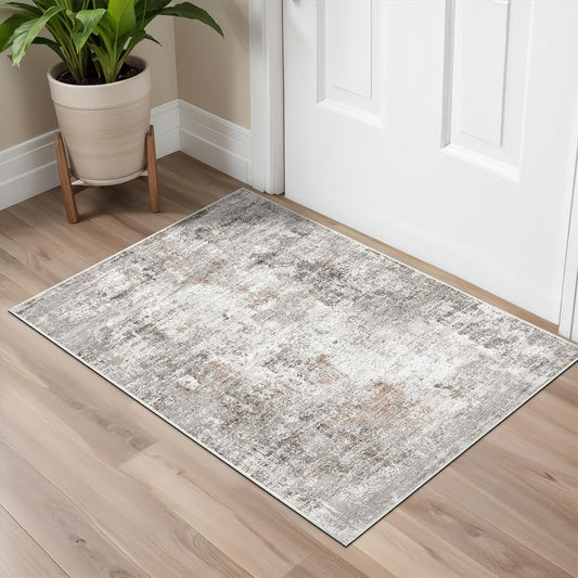 2x3 Washable Non-Slip Area Rug - Soft Low Pile Throw Rug for Kitchen Entryway Bedroom - Modern Indoor Door Mat with Rubber Backing (Beige Grey) - Colors A