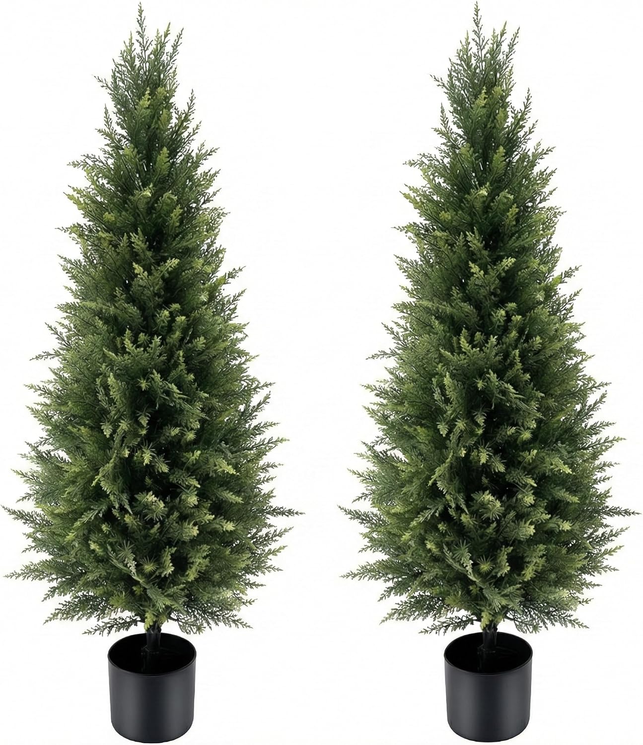 3FT Artificial Cedar Trees 2 Pack, UV Protected Fake Outdoor Evergreen Topiary Potted Plants, Lifelike Artificial Cypress Shrubs for Porch Patio Garden Home Office Decor