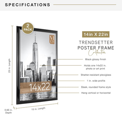 MCS Trendsetter 24x36 Poster Frame Black High-Gloss, Vertical & Horizontal Wall Hanging Large Picture Frame for Photos, Posters & Art Prints (1-Pack)