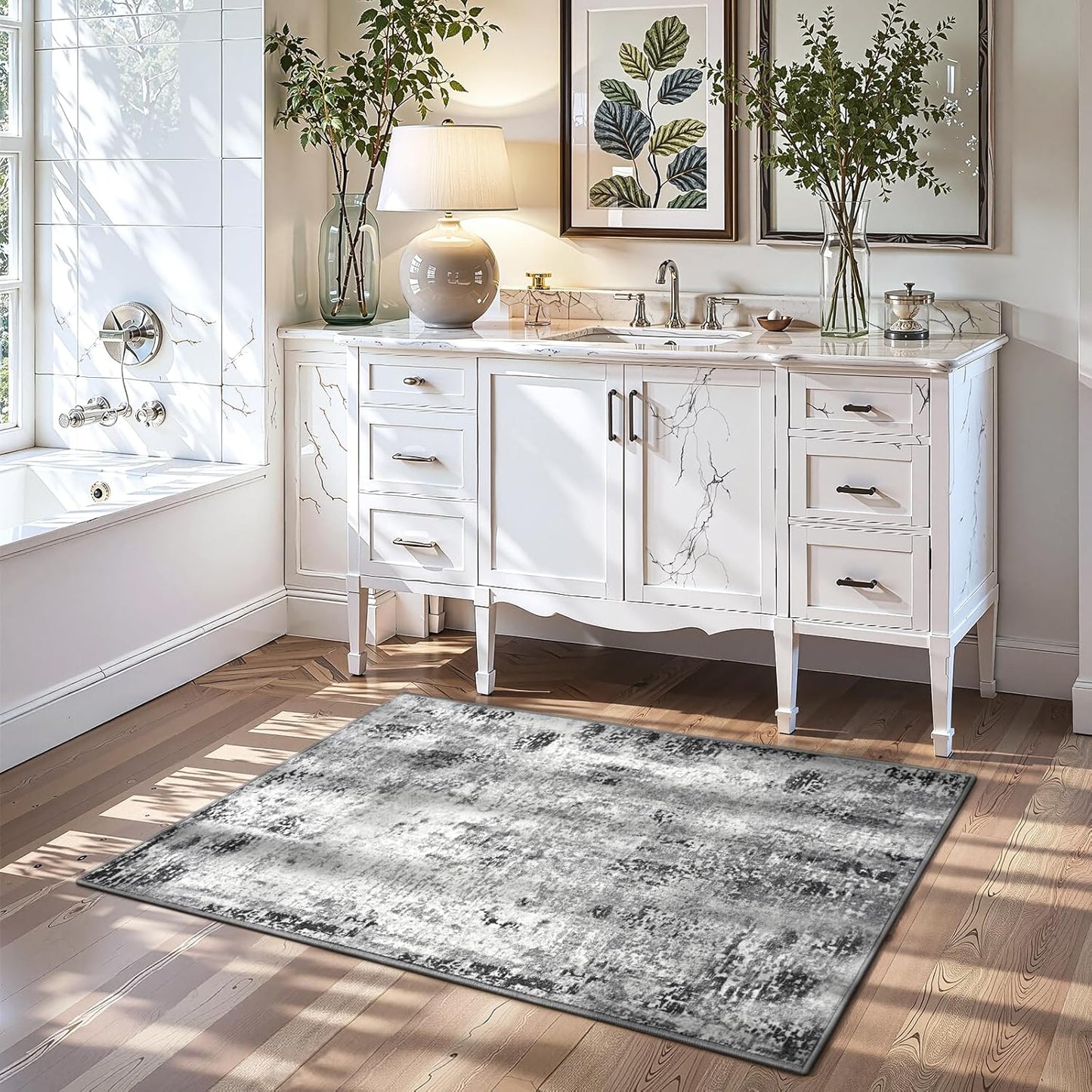 Ompaa 2x6 Rug Runners for Hallways Kitchen Runner Rug Non Slip Washable Grey Long Runner Rugs with Rubber Backing Soft Abstract Carpet Runner for Hallways, Kitchen, Bedroom, Bathroom, Entryway - Colors A