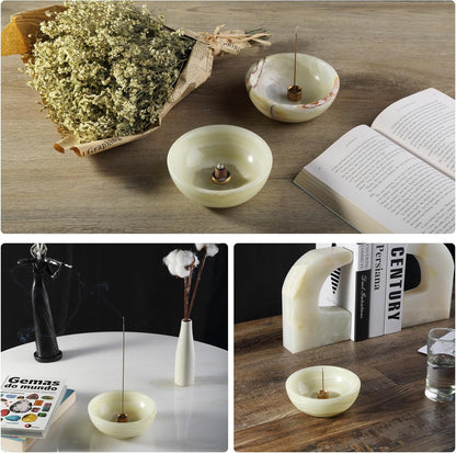 Koville Italian Travertine Incense Holder, 6" Incense Holders for Sticks, Sturdy Incense Burner Ash Catcher, Ideal for Meditation, Relaxing, Easy to Clean