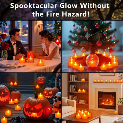 LED Tea Lights - 12 Pack Flameless Battery Operated Candles, 200+ Hours Flickering Warm White, Realistic Fake Tealights for Weddings, Home Decor, Parties, and Sweetest Day