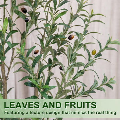 Artificial Olive Tree 6FT Tall Faux Olive Tree Artificial Indoor with Natural Wood Trunk and Lifelike Fruits Realistic Black Potted Interior for Home Office Living Room Decor