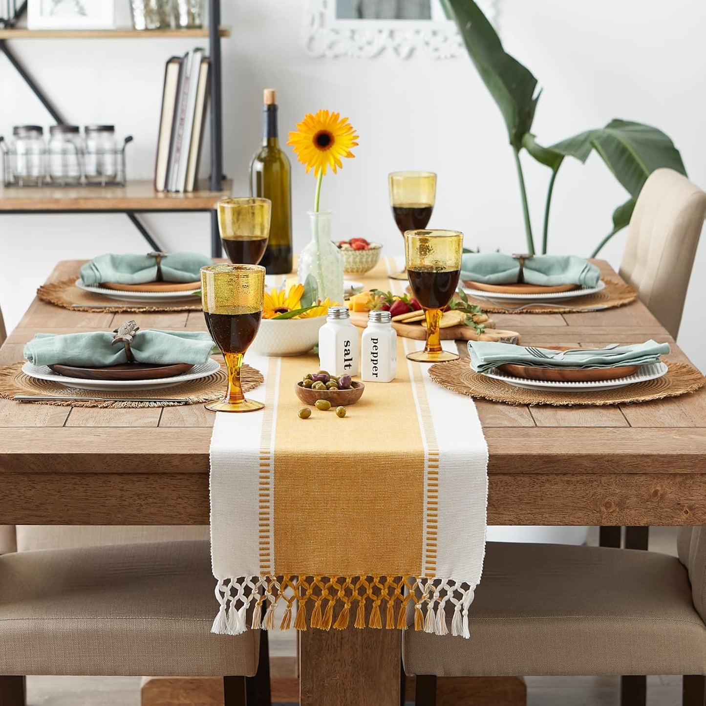 DII Dobby Stripe Woven Table Runner, 13x72-inch, French Blue