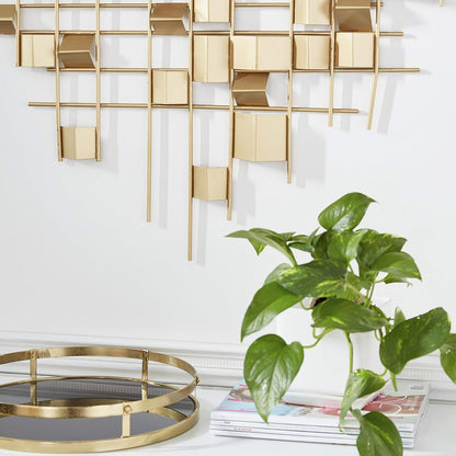CosmoLiving by Cosmopolitan Metal Geometric Home Wall Decor 3D Stripe Wall Sculpture, Wall Art 36" x 1" x 23", Gold