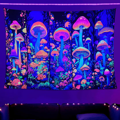 ARTCREATOR Black Light Art Halloween Wall Decor Trippy Blacklight Horror Face Tapestry, UV Reactive Tapestries Glow in The Dark Party Tapestry for Bedroom, Living Room (29" x 37")