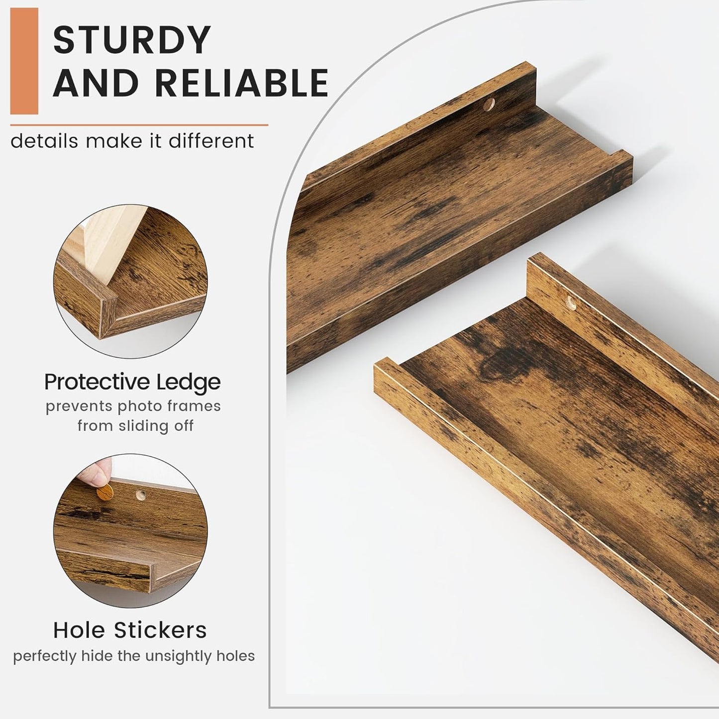 FLYJOE Picture Ledge Shelf, Floating Shelves Set of 2, 48 Inches Long Large Nursery Book Shelves for Toys Storage, Kids Bookshelf Wall Mounted for Living Room Bedroom Decor Books Photo Frames, Walnut