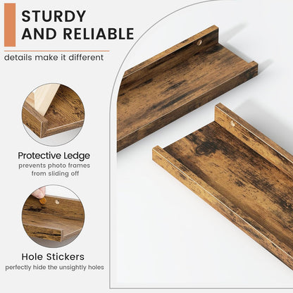FLYJOE Picture Ledge Shelf, Floating Shelves Set of 2, 48 Inches Long Large Nursery Book Shelves for Toys Storage, Kids Bookshelf Wall Mounted for Living Room Bedroom Decor Books Photo Frames, Walnut