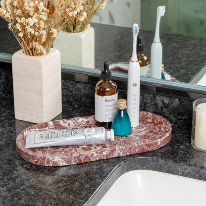 Koville Italian Travertine Tray, 12"x6" Vanity Decorative Marble Tray for Countertop, Catchall Tray for Perfume, Candles, Jewelry Dish Tray