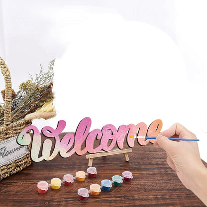 CREATCABIN Welcome Sign Welcome Wood Cutout Wooden Wall Decor Letters Laser Cut Art Unfinished Rustic Decorative DIY for Front Door Home Gallery Porch Coffee Bar Wreath Gift 11.8 x 2.4 Inch
