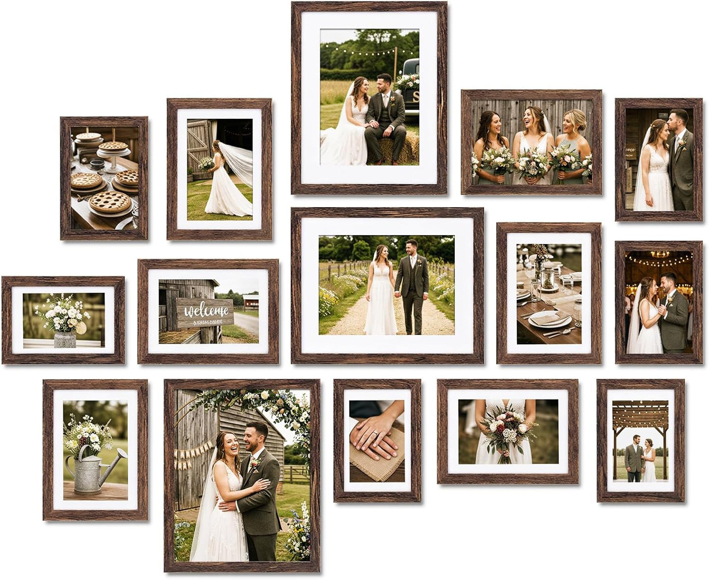 Fixwal Picture Frames Set, Gallery Wall Frame Set Picture Frames Collage 15 Pack for Wall or Tabletop with 8x10 5x7 4x6 Frames, Soft Earth Tones