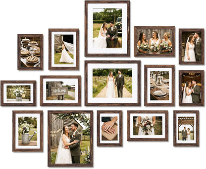 Fixwal Picture Frames Set, Gallery Wall Frame Set Picture Frames Collage 15 Pack for Wall or Tabletop with 8x10 5x7 4x6 Frames, Soft Earth Tones