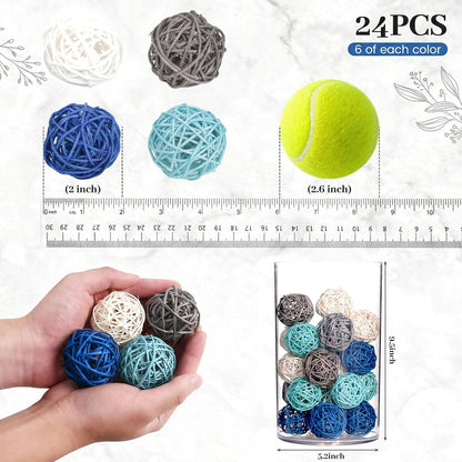 DomeStar 24PCS Brown Decorative Balls for Bowl Centerpiece, 2 Inch Rattan Balls Bowl Fillers Decor - Wicker Twig Orbs Spheres, Wedding Home Vase Table Decor