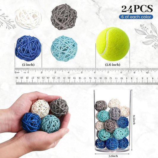 DomeStar 24PCS Brown Decorative Balls for Bowl Centerpiece, 2 Inch Rattan Balls Bowl Fillers Decor - Wicker Twig Orbs Spheres, Wedding Home Vase Table Decor
