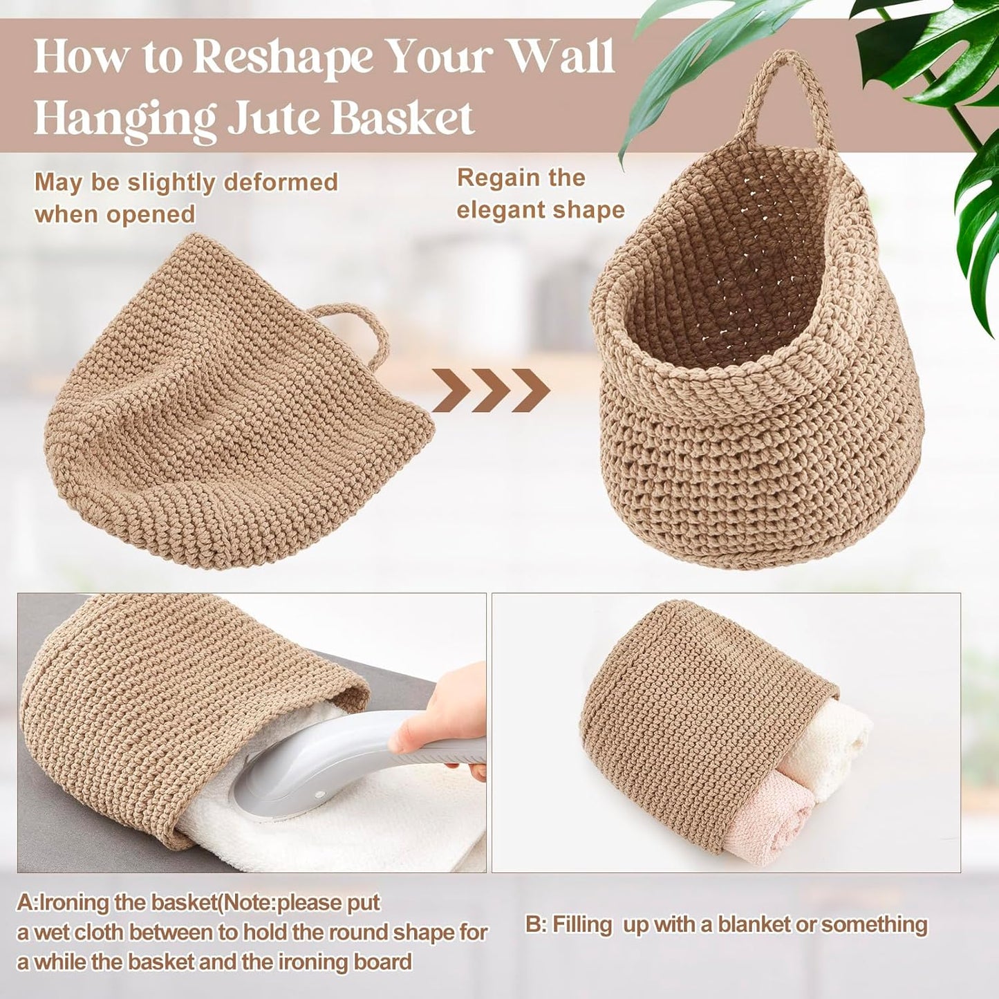 Honeydak Boho Decor Hanging Wall Baskets for Kitchen 3 Pack Teardrop Baskets with Hooks Storage Fruit Onion Vegetable Potato for Home 3 Sizes(Linen,Teardrop,Jute)