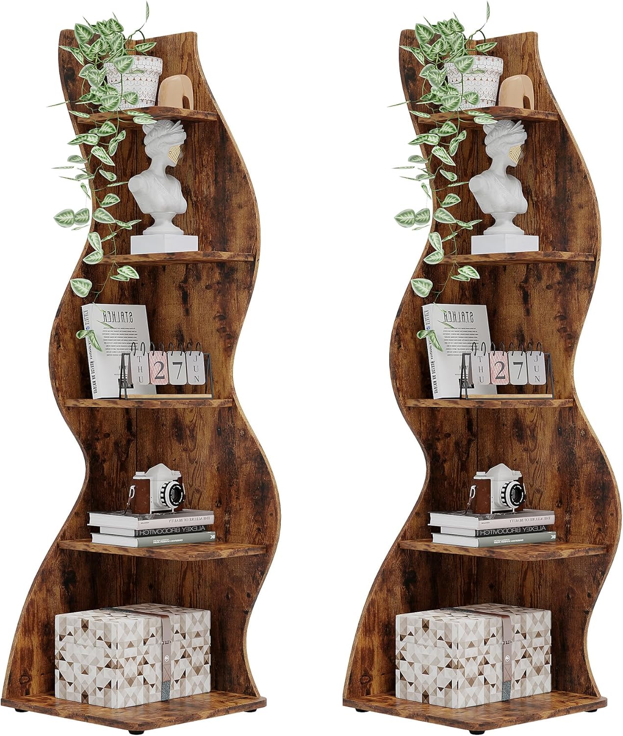Tribesigns Corner Shelf, Modern 5-Tier Wall Corner Bookshelf, Stylish Corner Small Bookcase Storage Rack Plant Stand with Unique Shape for Living Room, Home Office (White, 1PC)