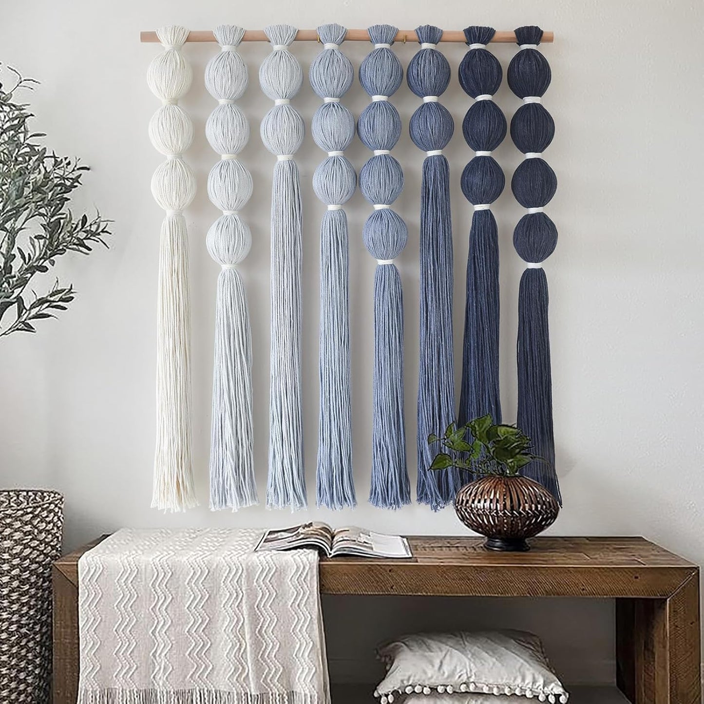 IOWER Macrame Wall Hanging 27" W x 31" L Boho Wall Decor Sphericity Cotton Textile Wall Hanging Art Fiber Yarn Art Handmade Detachable Assembly