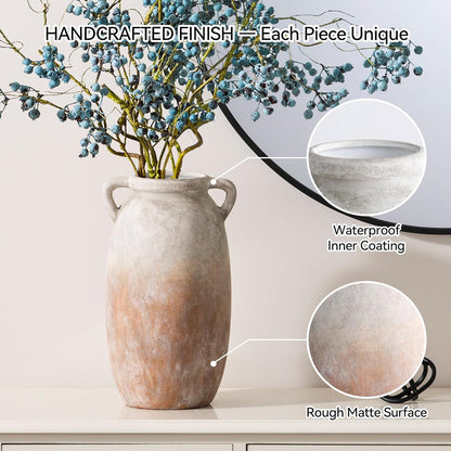 Dobbyby Ceramic Flower Vase 7.6 inch Farmhouse Rustic Vase Decorative Pottery Terracotta Vases for Home Decor Table Mantle Fireplace Living Room Bathroom Wedding Centerpiece (Whitewashed)
