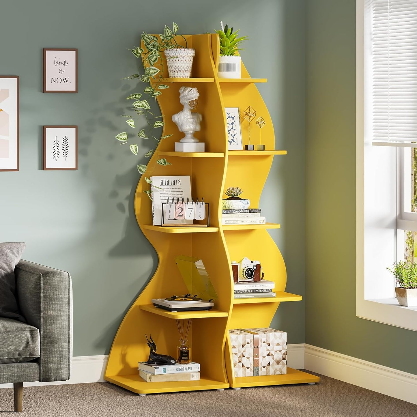Tribesigns Corner Shelf, Modern 5-Tier Wall Corner Bookshelf, Stylish Corner Small Bookcase Storage Rack Plant Stand with Unique Shape for Living Room, Home Office (White, 1PC)