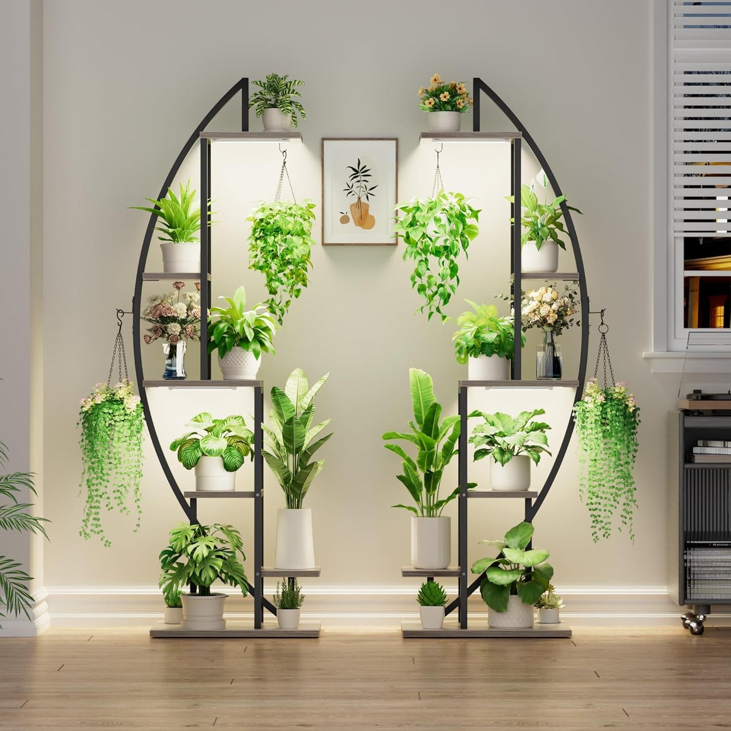 BACEKOLL Plant Stand Indoor with Grow Lights, 6 Tiered Tall Plant Shelf, 63" Metal Plant Stand for Indoor Plants Multiple, Half-Moon Plant Rack Display Shelf, 2 Pcs Plant Holder for Living Room, Patio