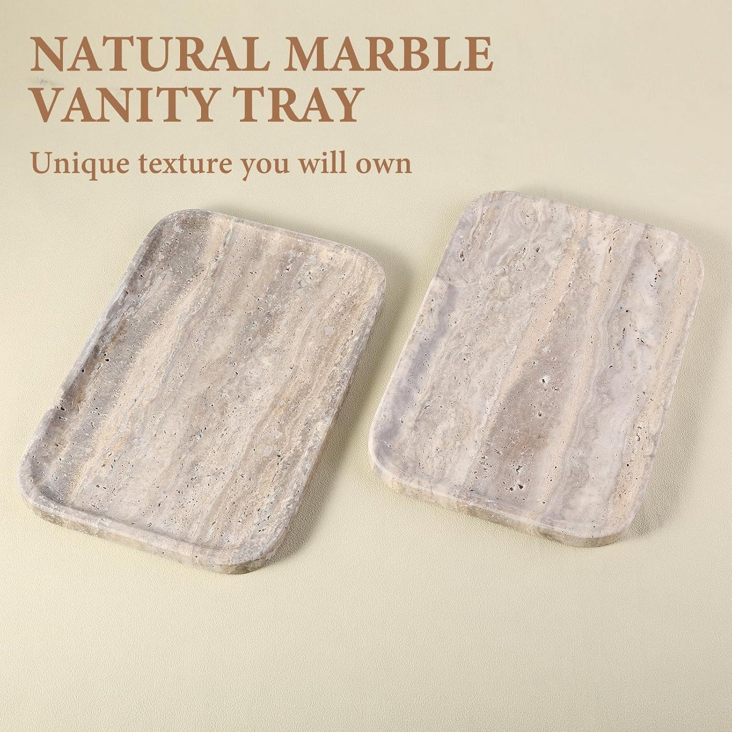 Marble Vanity Tray for Dresser Organizer, Travertine Bathroom Tray Countertop, Beige Decorative Serving Trays, Kitchen Sink Storage, Jewelry & Perfume Holder(Travertino Romano)