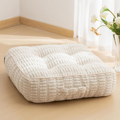 HIGOGOGO Floor Pillow Cushion for Adults, Meditation Cushion Pillow, Blended Corduroy Cover, Large Square Floor Sitting for Tatami Living Room or Yoga, 22x22 Inch, Beige
