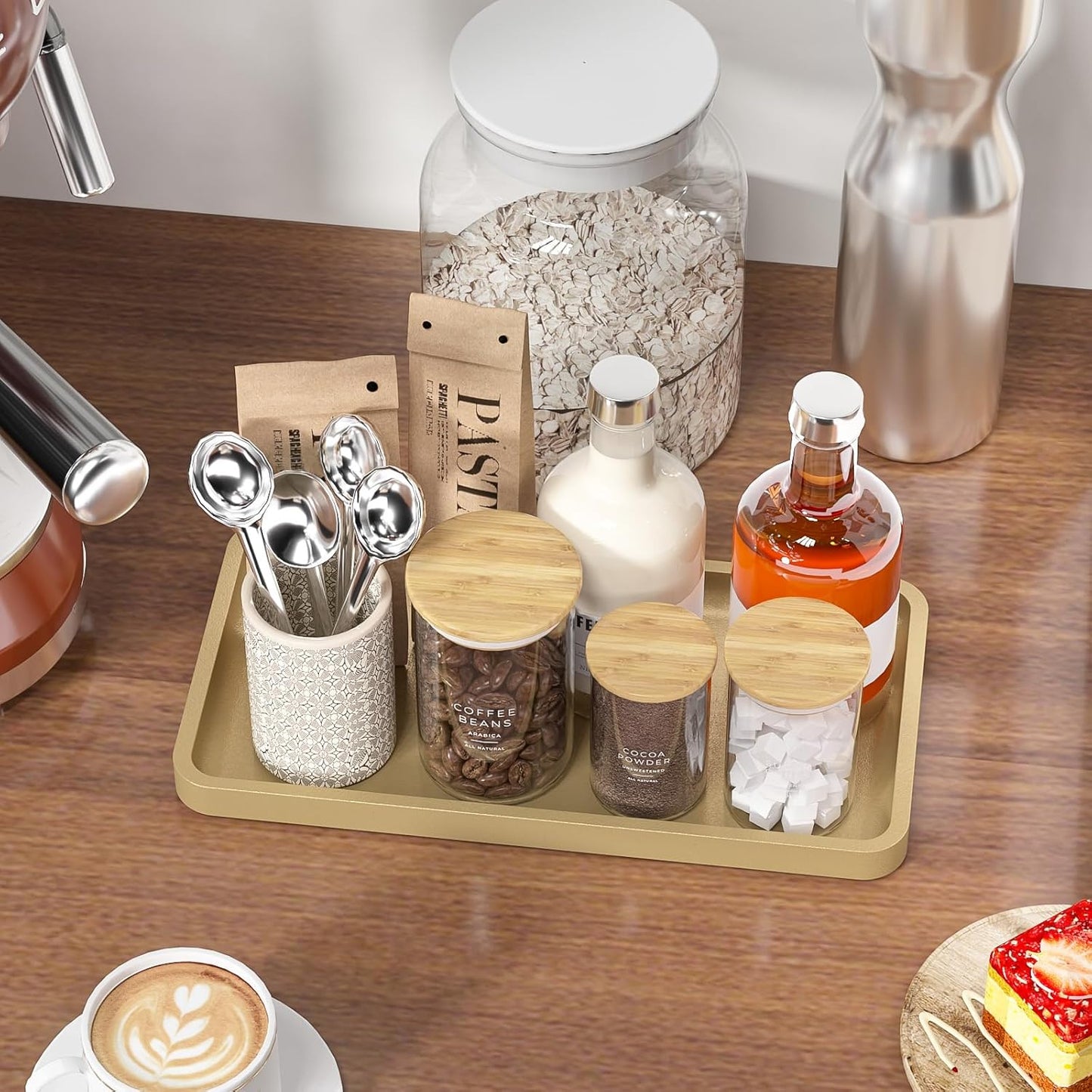 Bathroom Vanity Tray for Countertop - Bamboo Organizer Tray for Dresser Tops, Toilet, Perfume Small Decorative Tray Wood Tray for Home Decoration 11.81” L x 6.1” W x 0.79” H Black