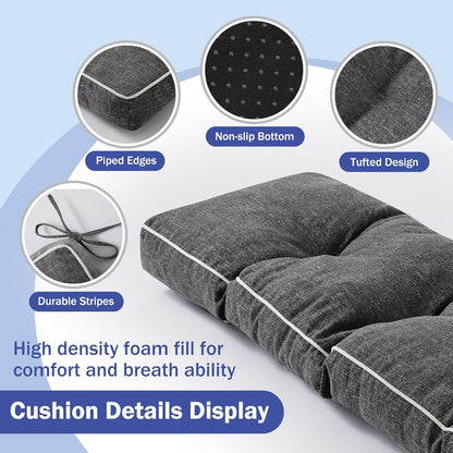 IPYNBAP Bench Cushion, 42 x 16 Inch Patio Furniture Cushions with Durable Ties, Soft Memory Foam Bench Cushions for Indoor/Outdoor Furniture with Non-Slip Bottom, Kitchen&Dining, Dark Grey