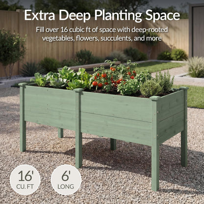 Best Choice Products 72x24x30in Raised Garden Bed, Elevated Wood Planter Box Stand for Backyard, Patio, Balcony w/Divider Panel, 6 Legs, 300lb Capacity - Natural