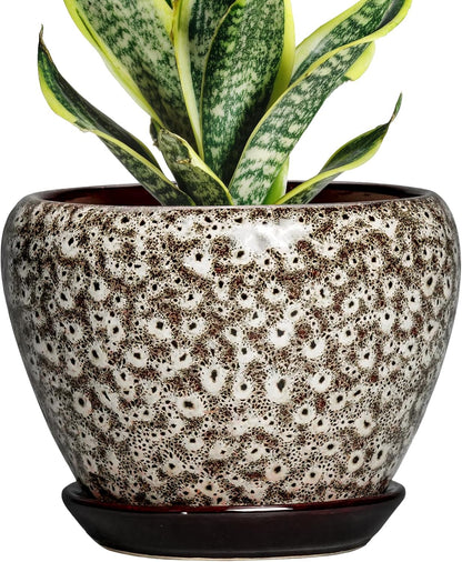 6 Inch Plant Pot - Ceramic Pots for Plants with Drainage Hole and Saucer, Round Succulent Planter Indoor Outdoor, Modern Flower Pot for Snake Plants, Home Decor, Gifts for Plant Lover, Blue