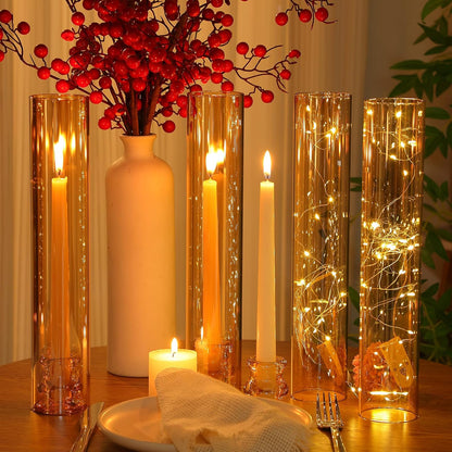 Teenyyou 36 Set Glass Hurricane Candle Holders Bulk 12.6" Open Ended Glass Candleholder Tube Shape Bottomless and 2.2" Taper Clear Candlestick Holders for Wedding Table Centerpiece (Clear)