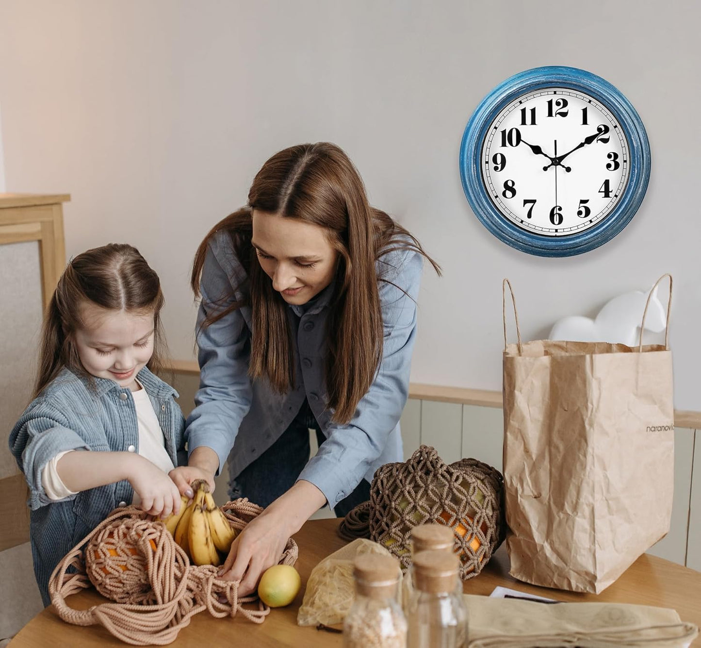 JENLYSTIME 12 Inch Indoor/Outdoor Retro Waterproof Wall Clock with Thermometer Silent Round Quartz Battery Operated Easy to Read Decorative for Kitchen Patio,Bathroom,Deck,Porch,Pool(Blue)