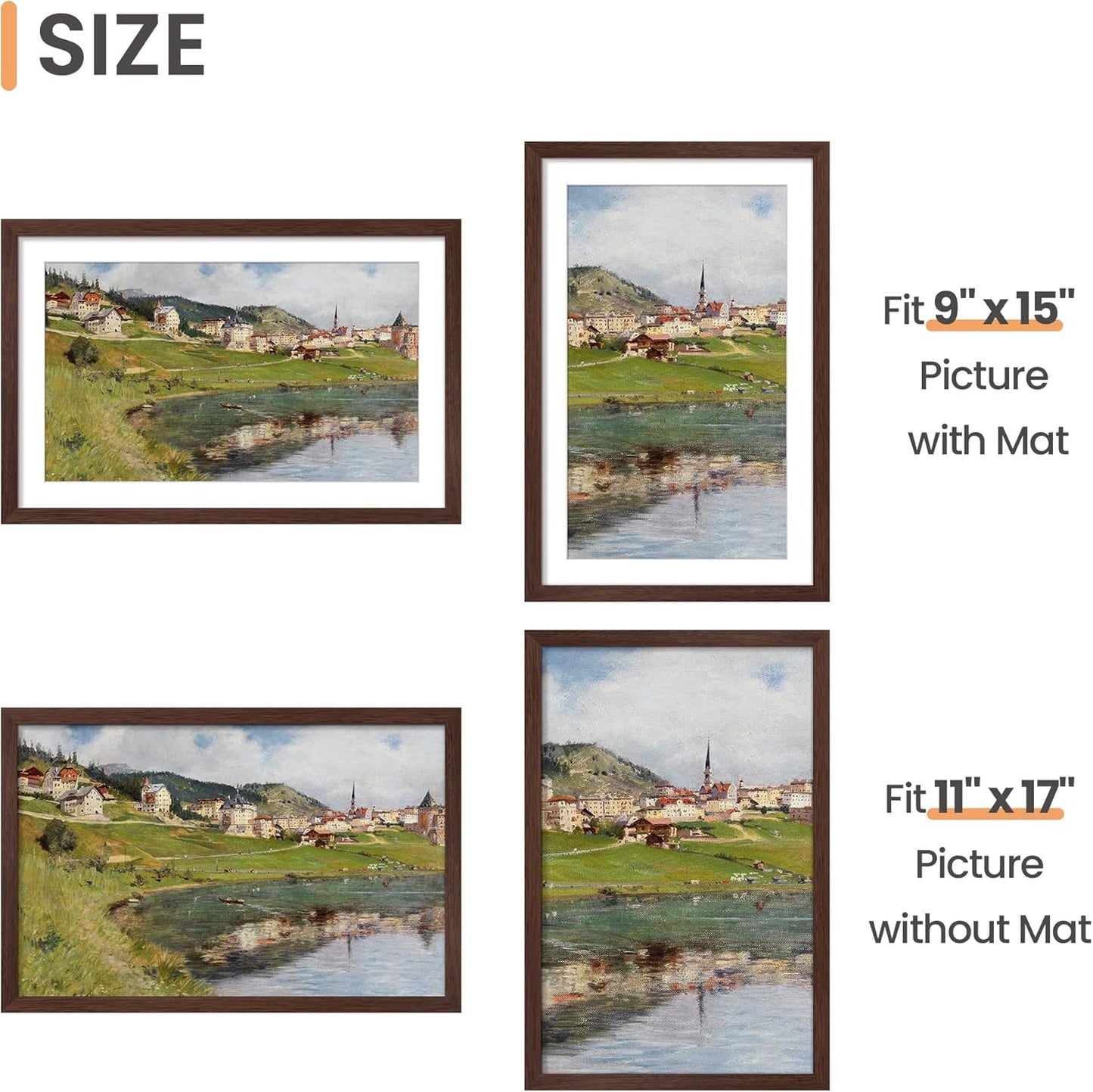 upsimples 8x10 Picture Frame, Display Pictures 5x7 with Mat or 8x10 Without Mat, Wall Hanging Photo Frame, Black, 1 Pack - Colors B
