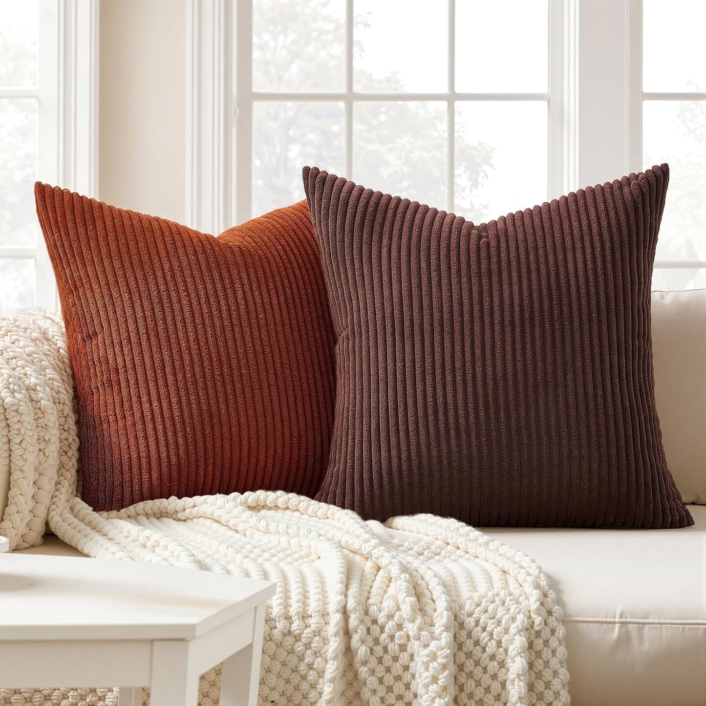 Topfinel Decorative Throw Pillow Covers Cushion Cases, Set of 4 Soft Velvet Modern Double-Sided Designs, Mix and Match for Boho Farmhouse Fall Home Decor (18x18 inch, Orange/Teal)