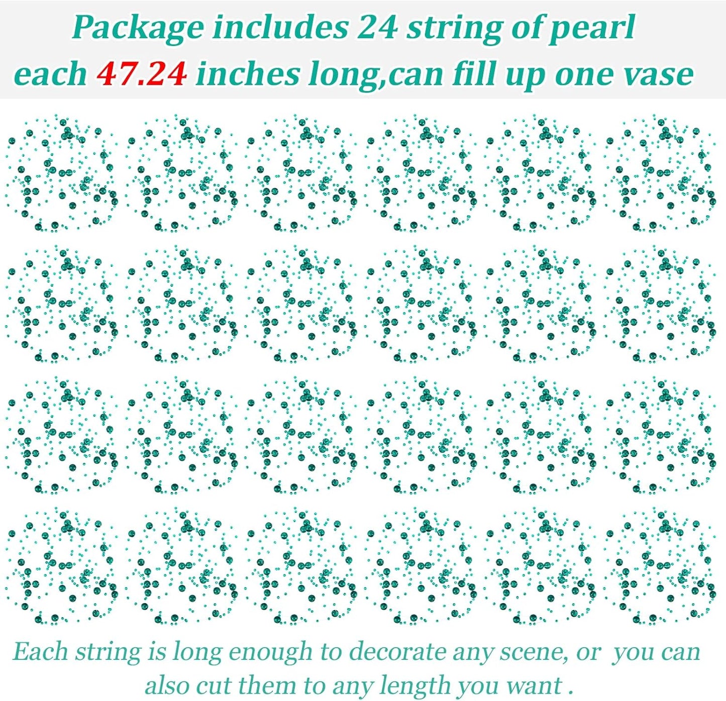 Tondiamo 24 Pcs Artificial Pearl String for Floating Candle Faux Pearls Beads String Garland Centerpiece Decoration for Vases Filler Wedding Spring Holiday Party Decor(Gold)