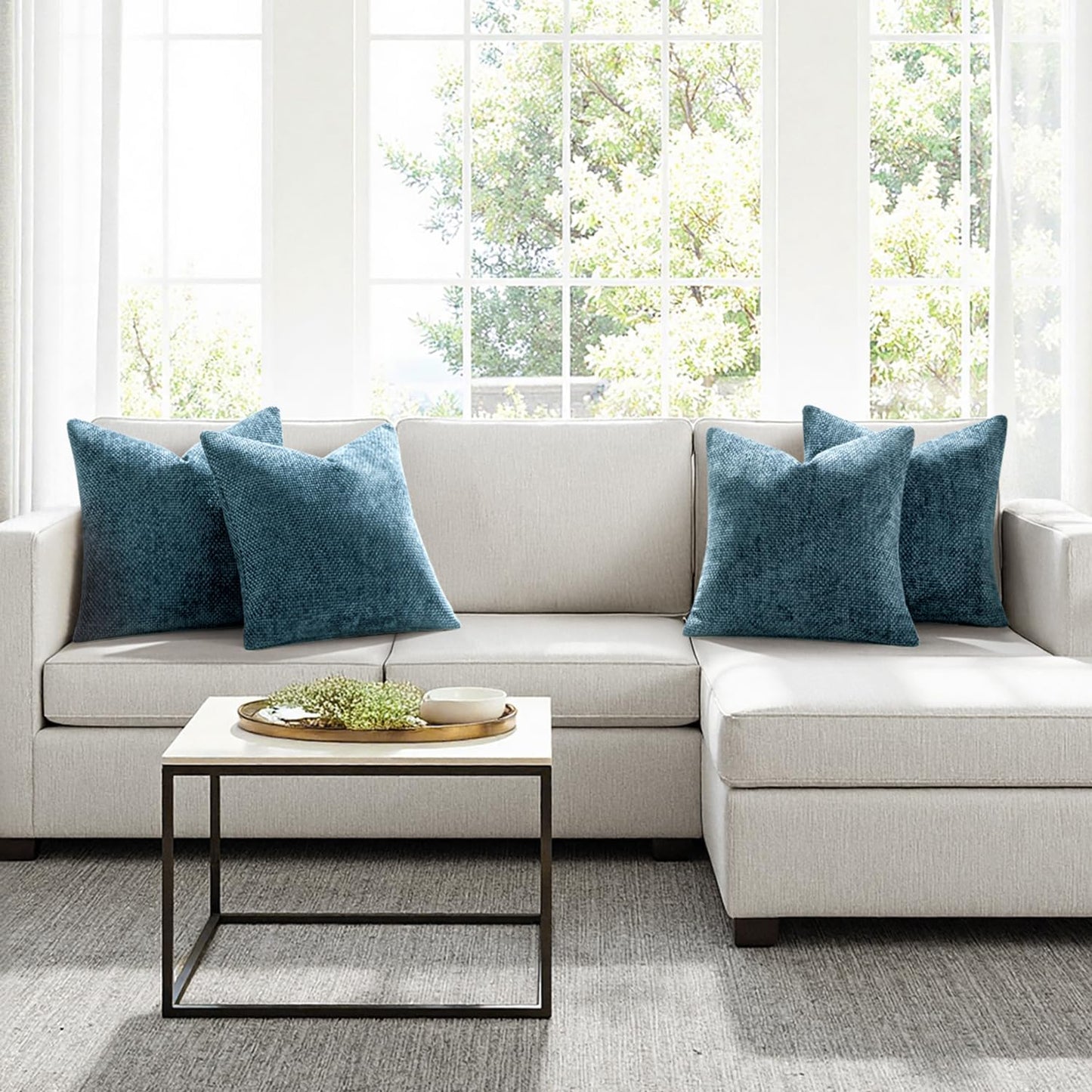 MIULEE Pack of 4 Couch Throw Pillow Covers 18x18 Inch Neutral Soft Decorative Chenille Pillow Covers Farmhouse Boho Cushion Covers for Mid Century Modern Spring Home Decor Sofa Bedroom Living Room