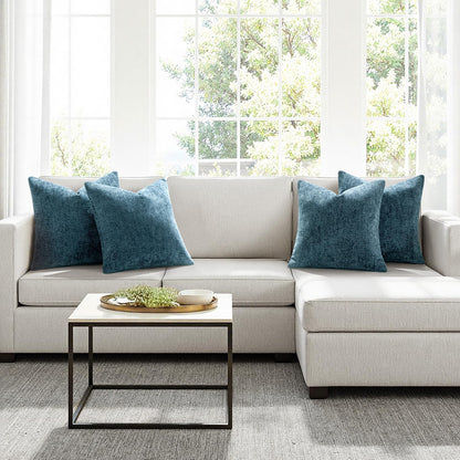 MIULEE Pack of 4 Couch Throw Pillow Covers 18x18 Inch Neutral Soft Decorative Chenille Pillow Covers Farmhouse Boho Cushion Covers for Mid Century Modern Spring Home Decor Sofa Bedroom Living Room