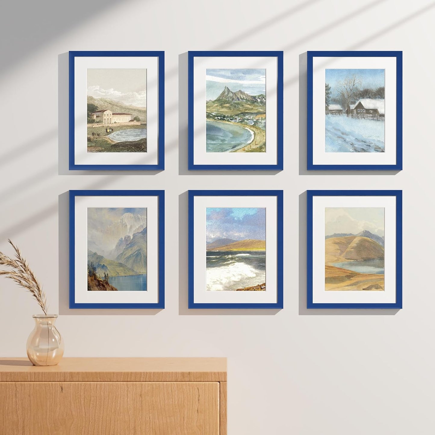 Vittanly 8x10 Picture Frames Set of 9, Shatter Resistant Plexiglass, Display 5x7 Pictures with Mat or 8x10 without Mat, Photo Frames for Wall or Tabletop, Engineered Wood, Black - Colors B