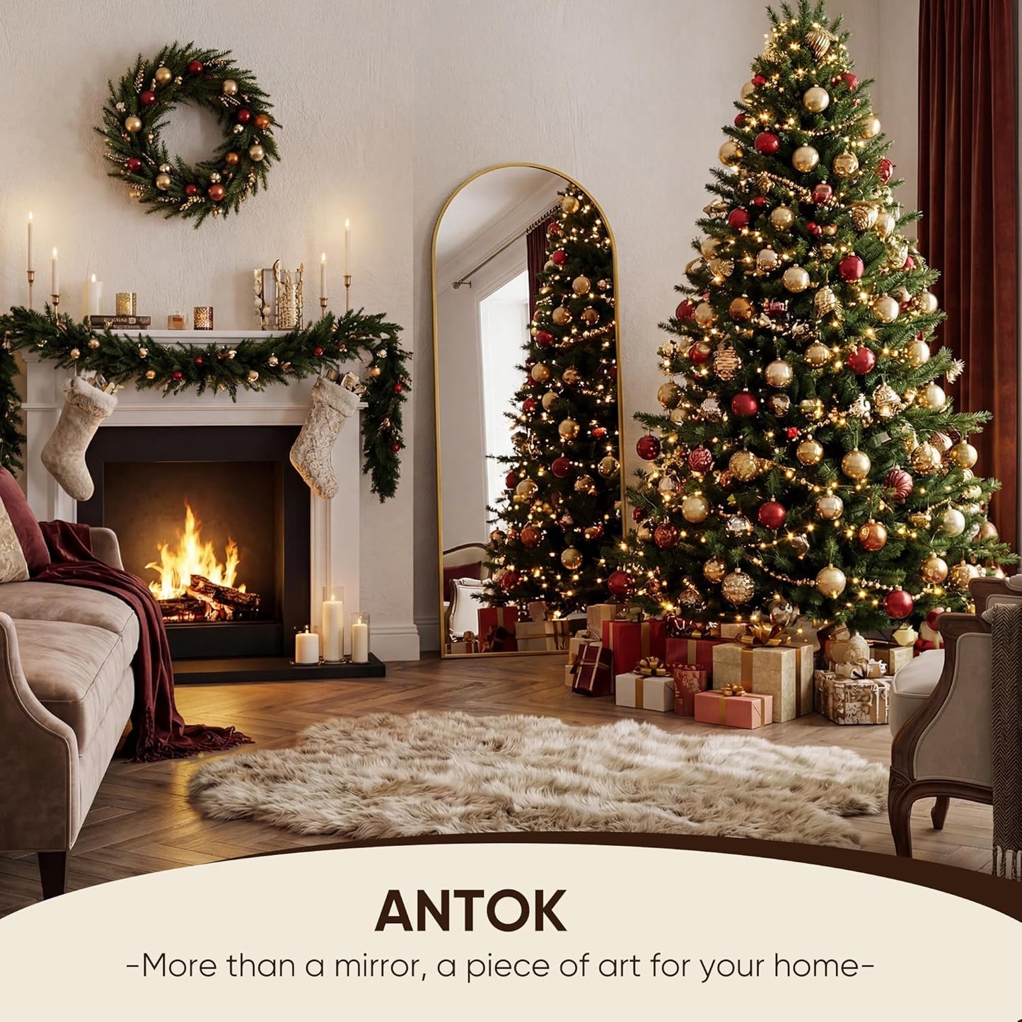 Antok 71" x28” Arched Full Length Floor Mirror, Black Aluminum Frame, Free Standing/Wall Mount/Leaning for Bedroom, Living Room, Dressing Room