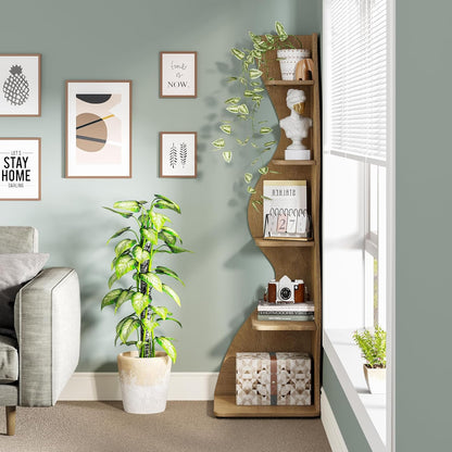 Tribesigns Corner Shelf, Modern 5-Tier Wall Corner Bookshelf, Stylish Corner Small Bookcase Storage Rack Plant Stand with Unique Shape for Living Room, Home Office (White, 1PC)