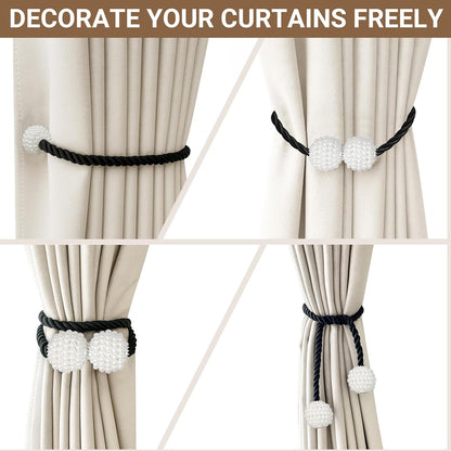 Hion Magnetic Curtain Tiebacks Black 2pcs, Curtain Tiebacks Buckles Holdbacks Holders Hooks Clip for Home Outdoor Bedroom Office Decorative Curtain
