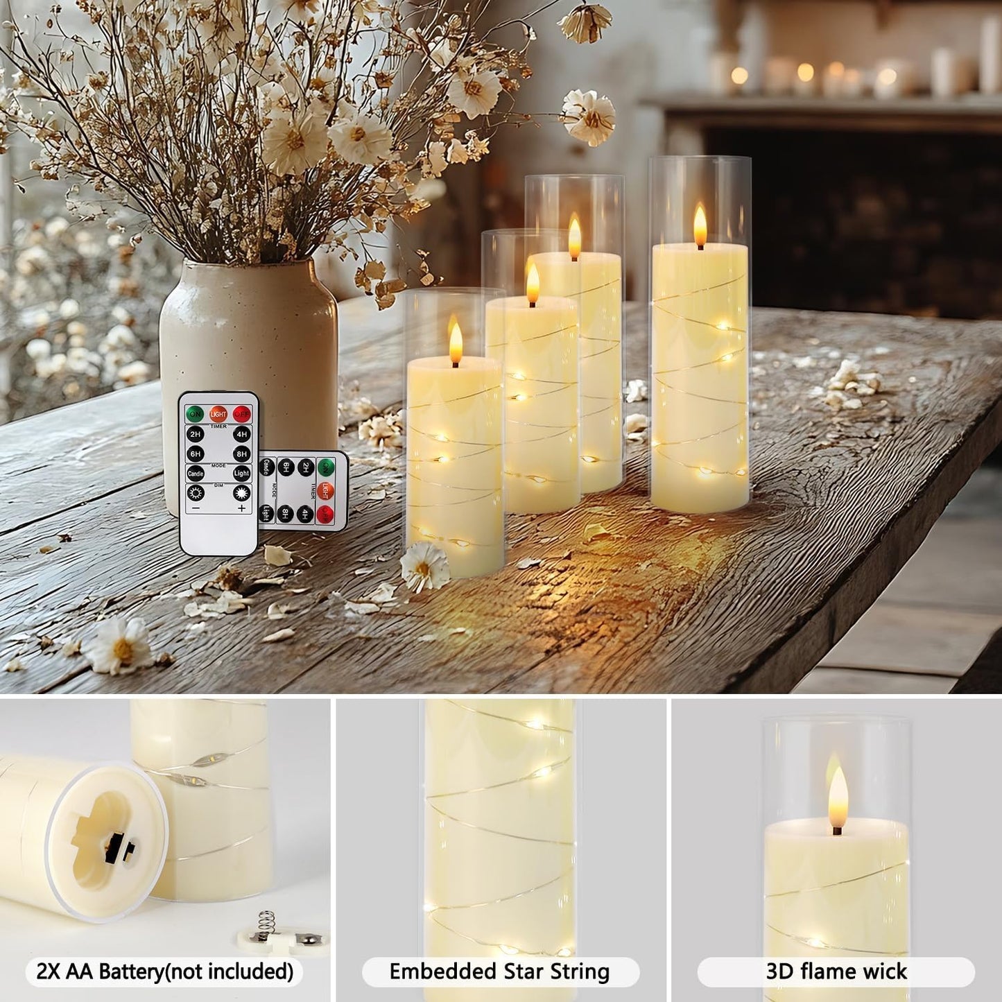 48- Pack of 3 Sizes of LED Flameless Candles.This Candle is Suitable for café, Fancy Restaurant, Bookstore and Other Scenes to Create a Relaxing and Romantic Atmosphere.