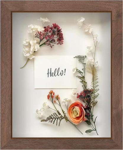 FrameWorks 11” x 14” Dark Oak Wooden Shadow Box Frame – Display Case with Soft Felt Back, Memory Box with Tempered Glass, Display Box with Elegant White Ball Push Pins, Wooden Flower Box